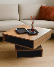 Stolik kawowy O-01, obrotowy, kwadratowy, z półkami, SIUDY