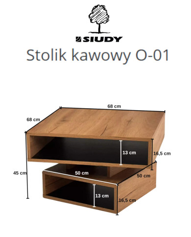 Stolik kawowy O-01, obrotowy, kwadratowy, z półkami, SIUDY