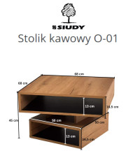 Stolik kawowy O-01, obrotowy, kwadratowy, z półkami, SIUDY