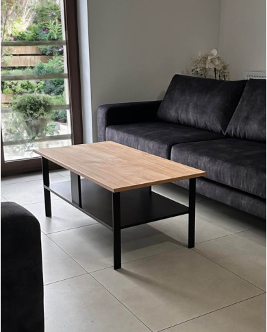 Stolik kawowy C-16, prostokątny z półką, okleina dębowa olejowana, SIUDY