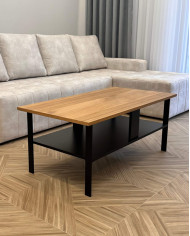 Stolik kawowy C-16, prostokątny z półką, okleina dębowa olejowana, SIUDY