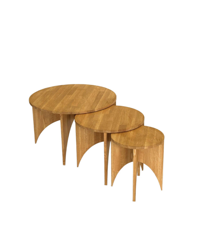 Stoliki kawowe C-30, zestaw 3 okrągłych stolików, klejonka dębowa olejowana, SIUDY