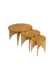 Stoliki kawowe C-30, zestaw 3 okrągłych stolików, klejonka dębowa olejowana, SIUDY