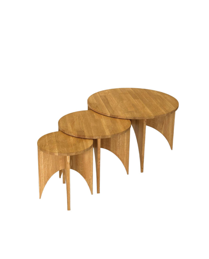 Stoliki kawowe C-30, zestaw 3 okrągłych stolików, klejonka dębowa olejowana, SIUDY