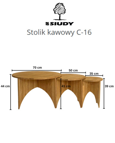 Stoliki kawowe C-30, zestaw 3 okrągłych stolików, klejonka dębowa olejowana, SIUDY