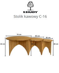 Stoliki kawowe C-30, zestaw 3 okrągłych stolików, klejonka dębowa olejowana, SIUDY
