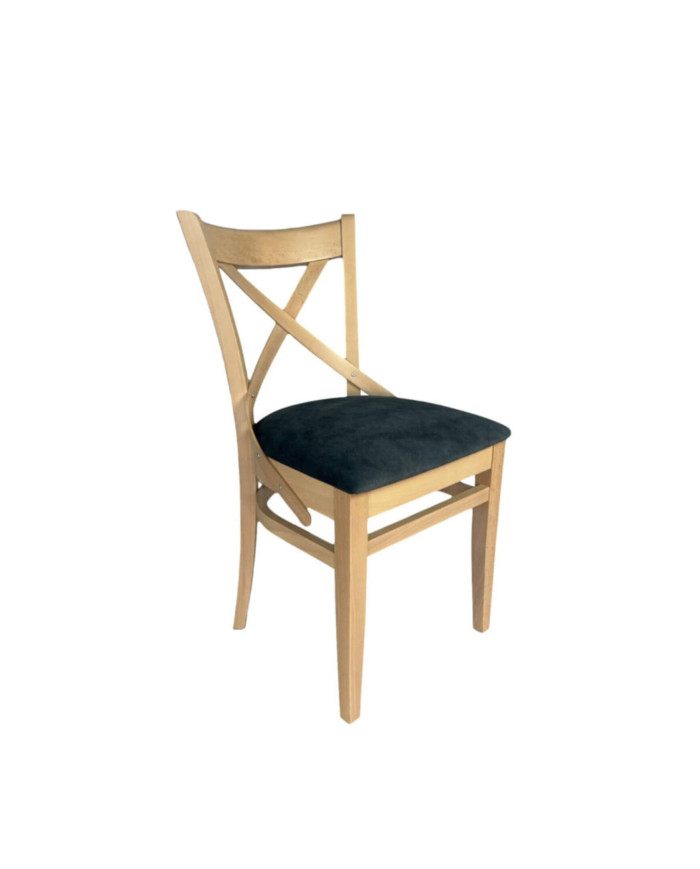 Krzesło Krzyżak Nowy, drewniane, tapicerowane siedzisko, Femix
