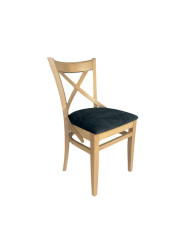 Krzesło Krzyżak Nowy, drewniane, tapicerowane siedzisko, Femix