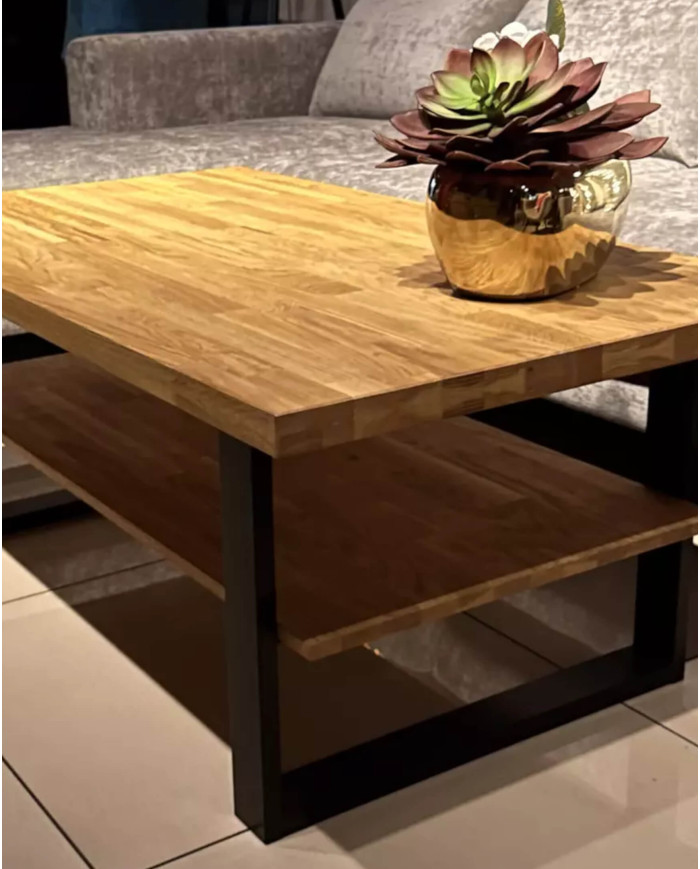 Stolik kawowy DE-10, prostokątny z półką, dąb lity olejowany, SIUDY