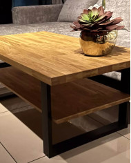 Stolik kawowy DE-10, prostokątny z półką, dąb lity olejowany, SIUDY