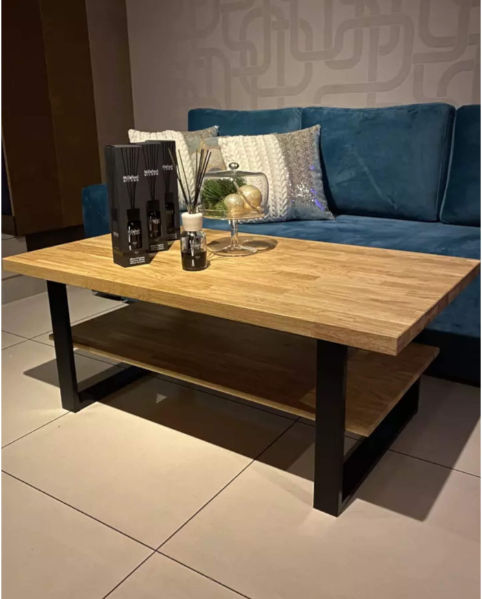 Stolik kawowy DE-10, prostokątny z półką, dąb lity olejowany, SIUDY