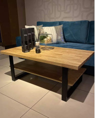 Stolik kawowy DE-10, prostokątny z półką, dąb lity olejowany, SIUDY