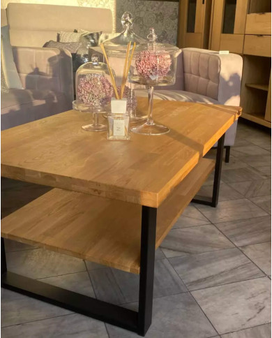 Stolik kawowy DE-10, prostokątny z półką, dąb lity olejowany, SIUDY