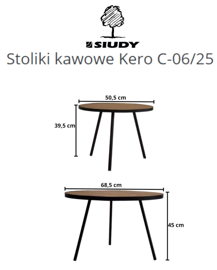 Stoliki kawowe Kero C-06/25, zestaw 2 okrągłych stolików, SIUDY
