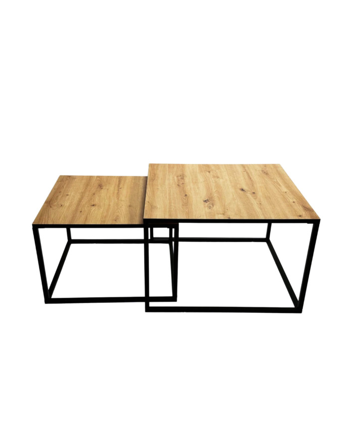 Stoliki kawowe Loft C-18 CZ, zestaw 2 kwadratowych stolików z czarnym obrzeżem, SIUDY