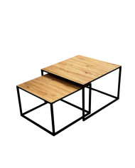 Stoliki kawowe Loft C-18 CZ, zestaw 2 kwadratowych stolików z czarnym obrzeżem, SIUDY