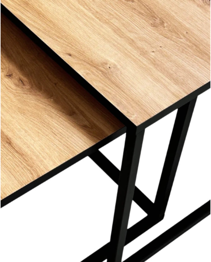 Stoliki kawowe Loft C-18 CZ, zestaw 2 kwadratowych stolików z czarnym obrzeżem, SIUDY