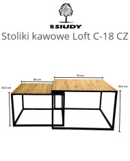 Stoliki kawowe Loft C-18 CZ, zestaw 2 kwadratowych stolików z czarnym obrzeżem, SIUDY