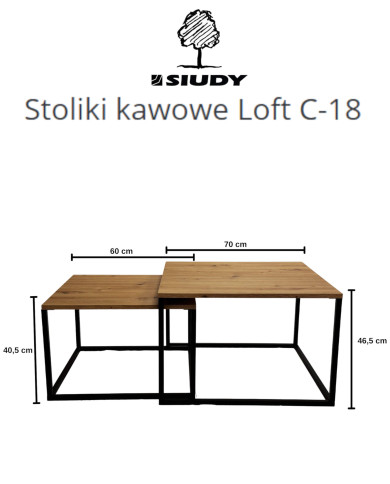 Stoliki kawowe Loft C-18, zestaw 2 kwadratowych stolików, SIUDY