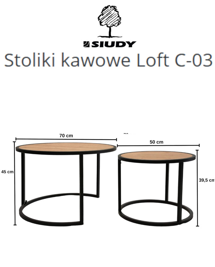 Stoliki kawowe Loft C-03, zestaw 2 okrągłych stolików, SIUDY