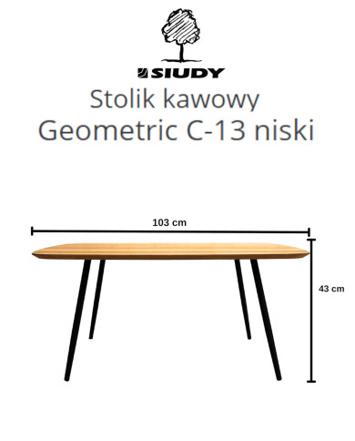 Stolik kawowy Geometric C-13 niski, kwadratowy, zaoblony, okleina naturalna dębowa, SIUDY