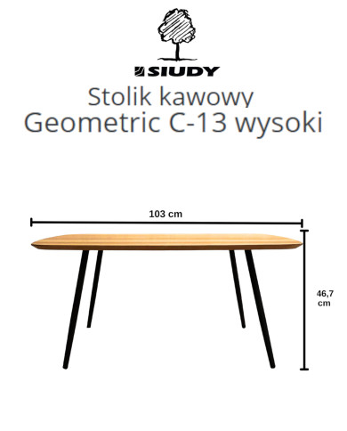 Stolik kawowy Geometric C-13 wysoki, kwadratowy, zaoblony, okleina naturalna dębowa, SIUDY