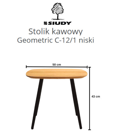 Stolik kawowy Geometric C-12/1 niski, kwadratowy, zaoblony, okleina naturalna dębowa, SIUDY