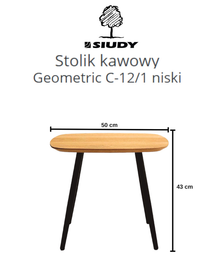 Stolik kawowy Geometric C-12/1 niski, kwadratowy, zaoblony, okleina naturalna dębowa, SIUDY