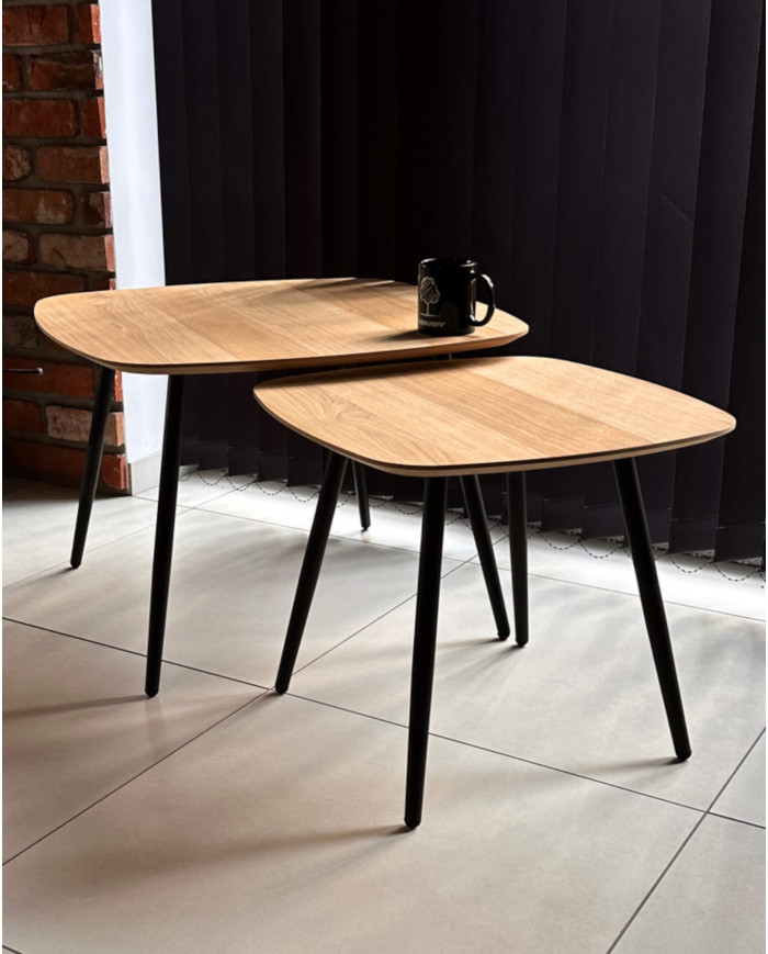 Stolik kawowy Geometric C-12/1 wysoki, kwadratowy, zaoblony, okleina naturalna dębowa, SIUDY