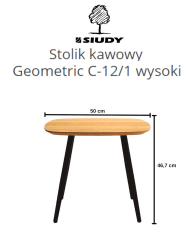Stolik kawowy Geometric C-12/1 wysoki, kwadratowy, zaoblony, okleina naturalna dębowa, SIUDY