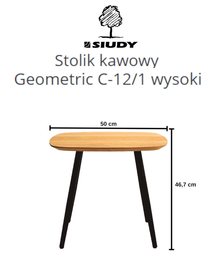 Stolik kawowy Geometric C-12/1 wysoki, kwadratowy, zaoblony, okleina naturalna dębowa, SIUDY