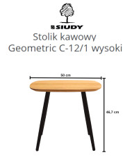 Stolik kawowy Geometric C-12/1 wysoki, kwadratowy, zaoblony, okleina naturalna dębowa, SIUDY