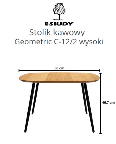 Stolik kawowy Geometric C-12/2 wysoki, kwadratowy, zaoblony, okleina naturalna dębowa, SIUDY