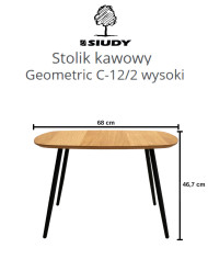 Stolik kawowy Geometric C-12/2 wysoki, kwadratowy, zaoblony, okleina naturalna dębowa, SIUDY
