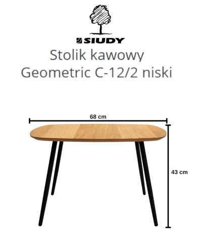 Stolik kawowy Geometric C-12/2 niski, kwadratowy, zaoblony, okleina naturalna dębowa, SIUDY