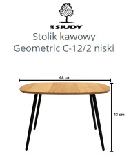 Stolik kawowy Geometric C-12/2 niski, kwadratowy, zaoblony, okleina naturalna dębowa, SIUDY