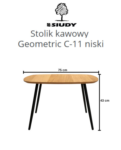 Stolik kawowy Geometric C-11 niski, kwadratowy, zaoblony, okleina naturalna dębowa, SIUDY