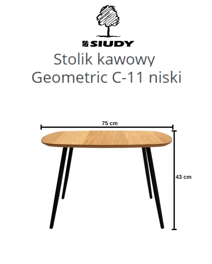Stolik kawowy Geometric C-11 niski, kwadratowy, zaoblony, okleina naturalna dębowa, SIUDY
