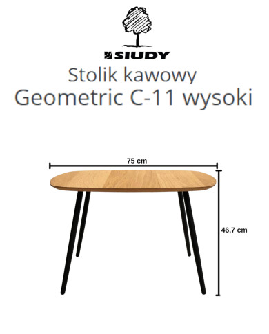 Stolik kawowy Geometric C-11 wysoki, kwadratowy, zaoblony, okleina naturalna dębowa, SIUDY