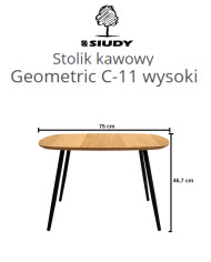 Stolik kawowy Geometric C-11 wysoki, kwadratowy, zaoblony, okleina naturalna dębowa, SIUDY
