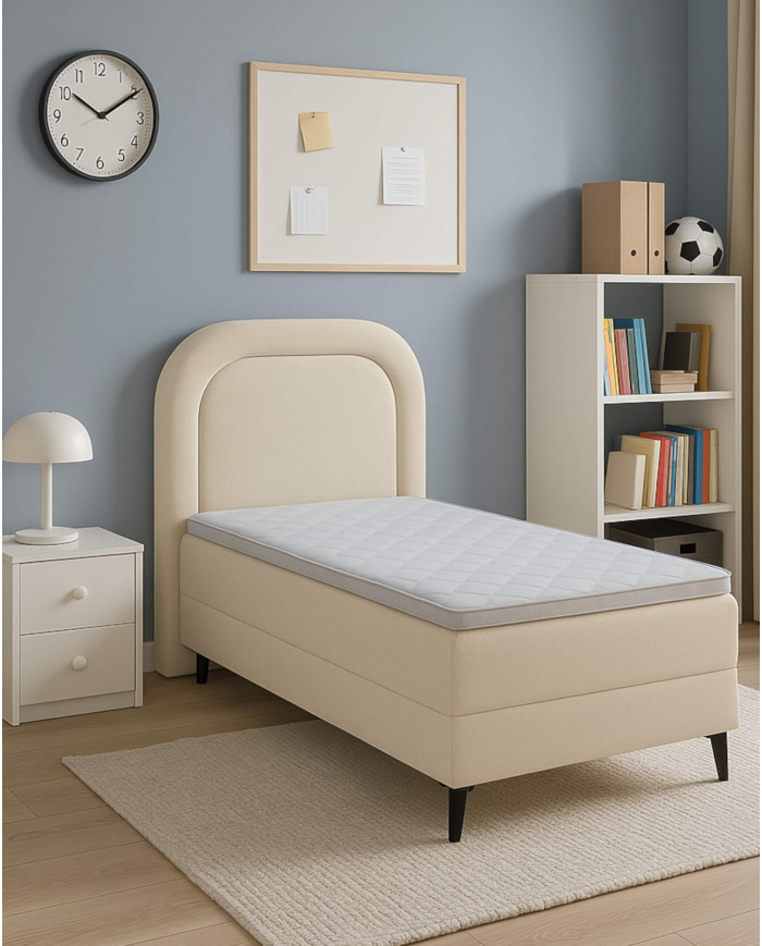 Łóżko kontynentalne Mela 80x200 cm, tapicerowane, materac, pojemnik, topper, LAVERTO