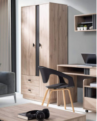 Szafa Allmo AL1, dwudrzwiowa z szufladami, drążek, półki, Dąb estana jasny/ Antracyt, MEBLAR