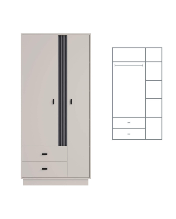 Szafa Allmo AL1, dwudrzwiowa z szufladami, drążek, półki, Kaszmir/ Antracyt, MEBLAR