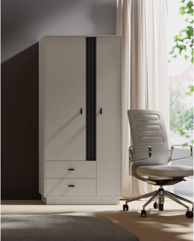 Szafa Allmo AL1, dwudrzwiowa z szufladami, drążek, półki, Kaszmir/ Antracyt, MEBLAR