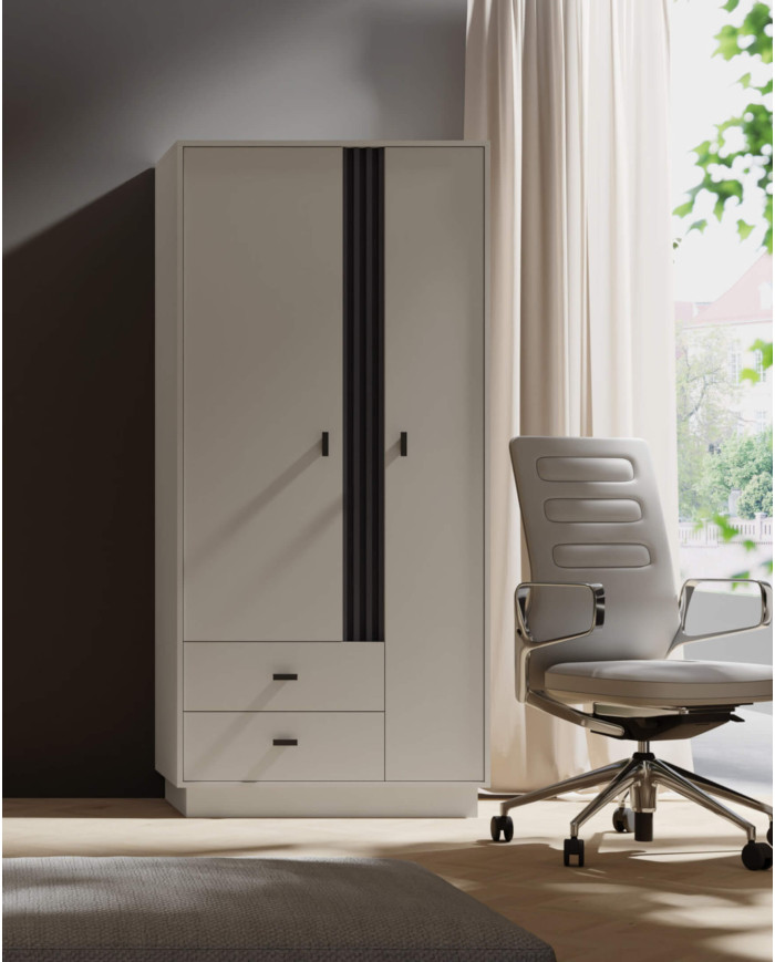 Szafa Allmo AL1, dwudrzwiowa z szufladami, drążek, półki, Kaszmir/ Antracyt, MEBLAR