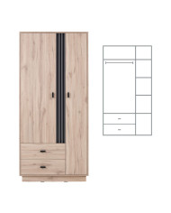 Szafa Allmo AL2, dwudrzwiowa z szufladami, drążek, półki, Dąb estana jasny/ Antracyt, MEBLAR