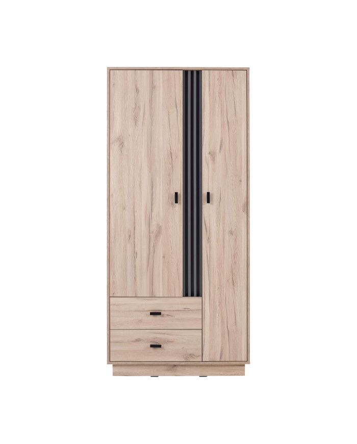 Szafa Allmo AL2, dwudrzwiowa z szufladami, drążek, półki, Dąb estana jasny/ Antracyt, MEBLAR