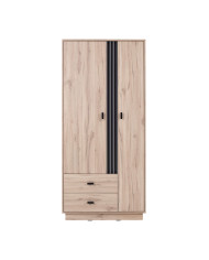 Szafa Allmo AL2, dwudrzwiowa z szufladami, drążek, półki, Dąb estana jasny/ Antracyt, MEBLAR