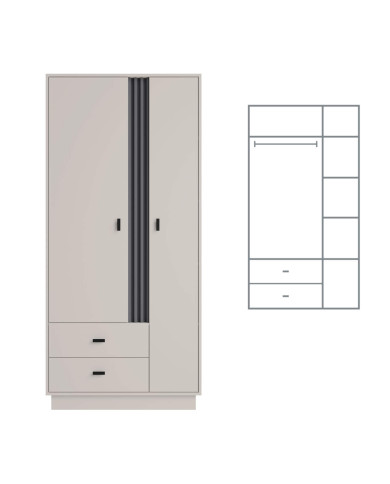 Szafa Allmo AL2, dwudrzwiowa z szufladami, drążek, półki, Kaszmir/ Antracyt, MEBLAR