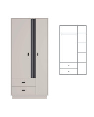 Szafa Allmo AL2, dwudrzwiowa z szufladami, drążek, półki, Kaszmir/ Antracyt, MEBLAR